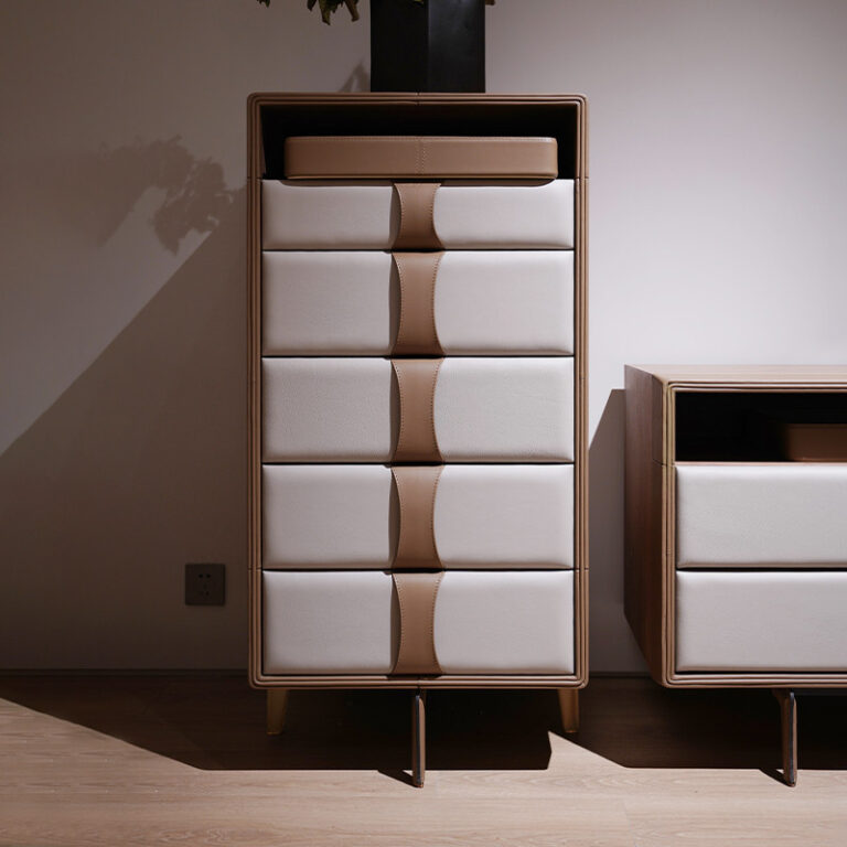 นาอีฟ นาเข้าอานหนังหน้าอกลิ้นชักเต็มหนังแท้สีดาวอลนัทตู้ลิ้นชักแสงหรูหราสไตล์วิลล่าระดับไฮเอนด์ตู้ลิ้นชัก