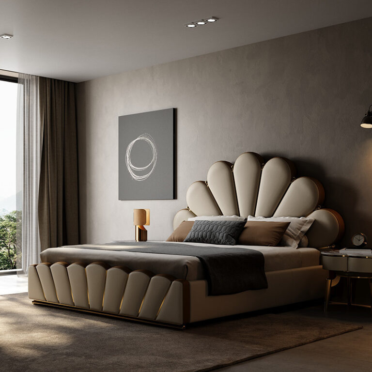 Charm Master Italian Minimalist Bed อพาร์ทเมนต์ขนาดใหญ่ Villa Master Bed HighEnd Luxury Design Light Luxury ของแท้หนังเตียงคู่