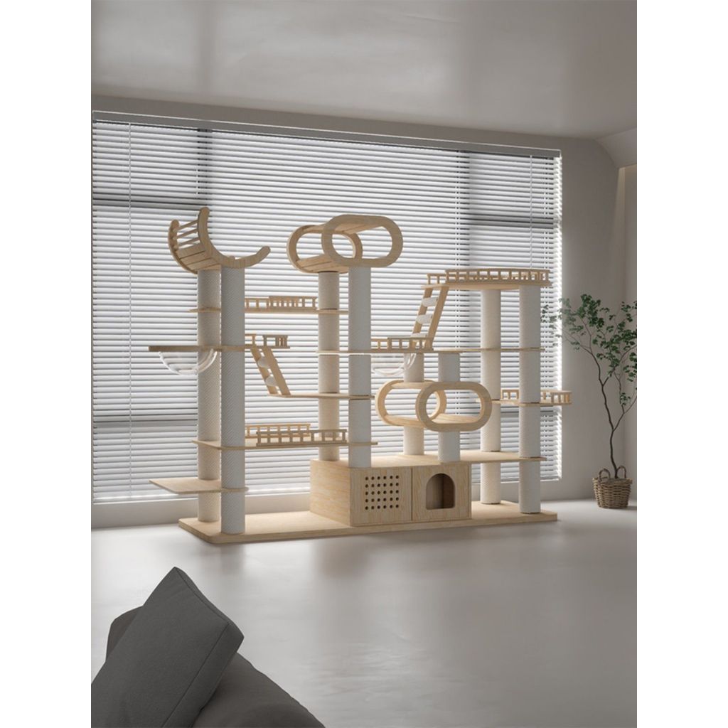 Grey Cub Cat Climbing Frame Cat Litter Cat Tree One Maine Muppet Cat Litter Cat Villa ไม้เนื้อแข็งขนาดใหญ่หรูหรา HighEnd