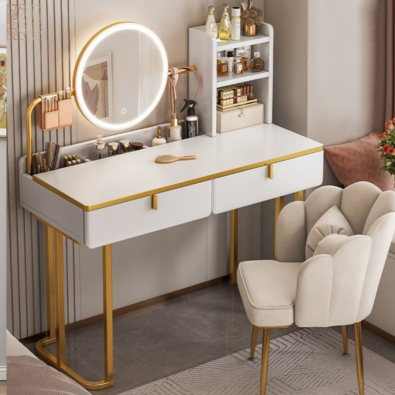โต๊ะเครื่องแป้ง LED โต๊ะแต่งหน้า กระจกLED มีไฟ มีลิ้นชัก เก็บของได้เยอะ Dressing Table ฟรีสตูล