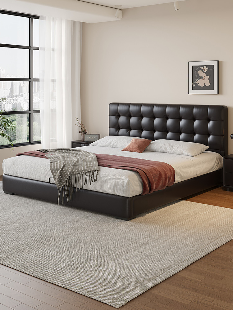 เตียง Huafu wrp Preorder Suspended Leather Ge Master Bedroom บรรยากาศระดับไฮเอนด์ เตียงสไตล์โบราณ แพ็คเกจนุ่ม สีดา 2025 สไตล์ใหม่
