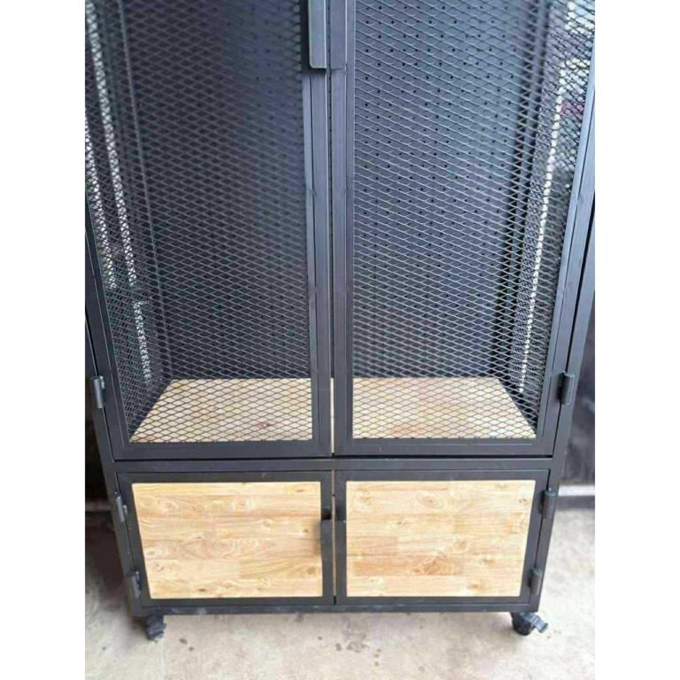 IRONSERVICE ตู้เก็บของมีบานพับและลิ้นชัก โครงเหล็กกันสนิม ไม้แท้เคลือบเงาใส จัดส่งเร็ว