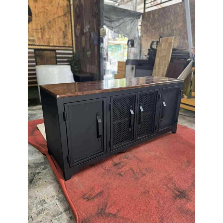 IRONSERVICE ชั้นวาง TV 4 บานพับโครงเหล็กกันสนิม ไม้แท้เคลือบเงาใส จัดส่งเร็ว