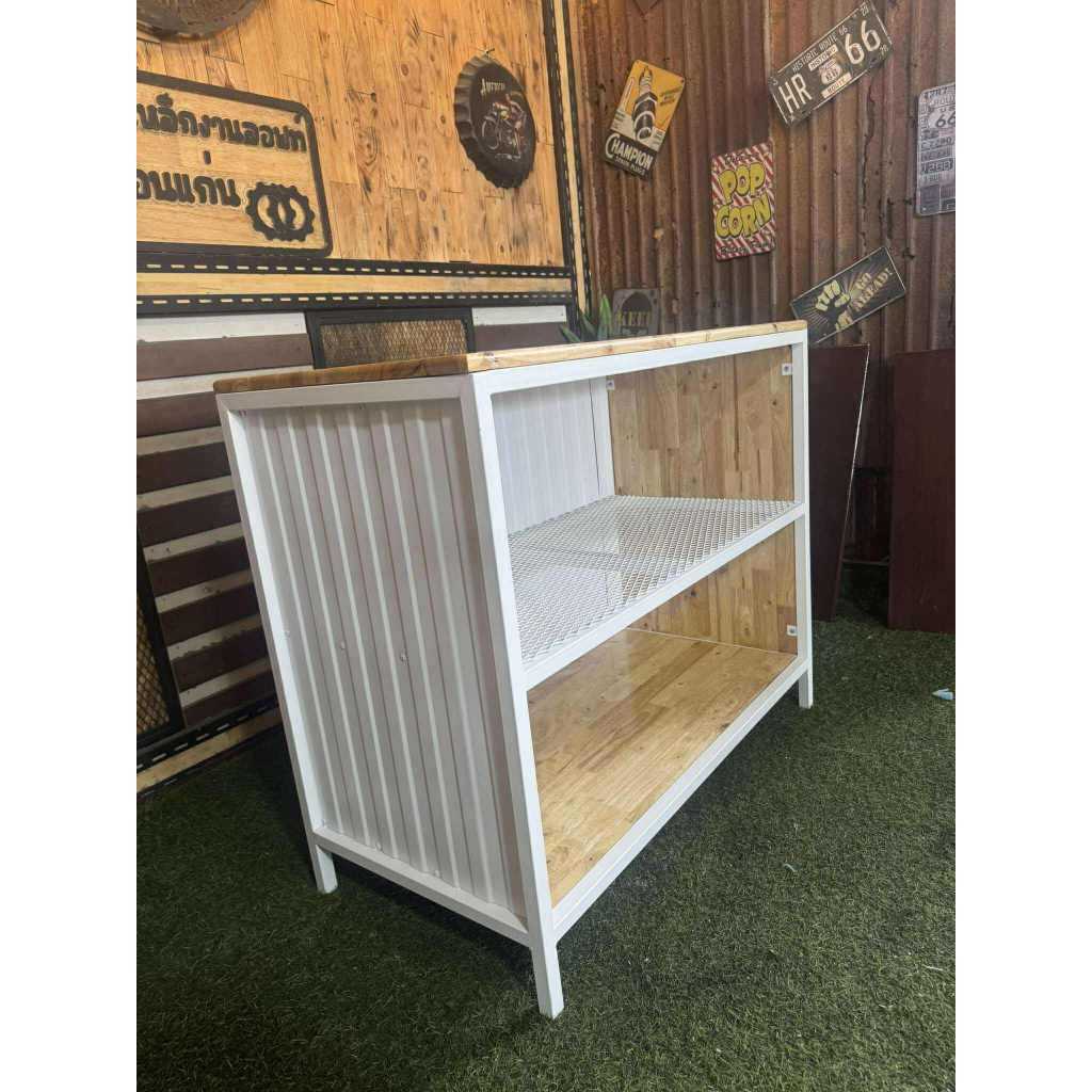 IRONSERVICE เคาน์เตอร์โครงเหล็กกันสนิม ไม้แท้เคลือบเงาใส จัดส่งเร็ว