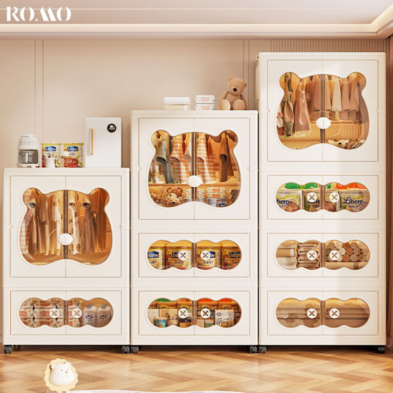 ROMO ตู้เสื้อผ้า ตู้เสื้อผ้าเด็ก ลายหมี 75 CM ตู้เสื้อผ้าใหญ่ วัสดุ PP เป็นมิตรกับสิ่งแวดล้อม