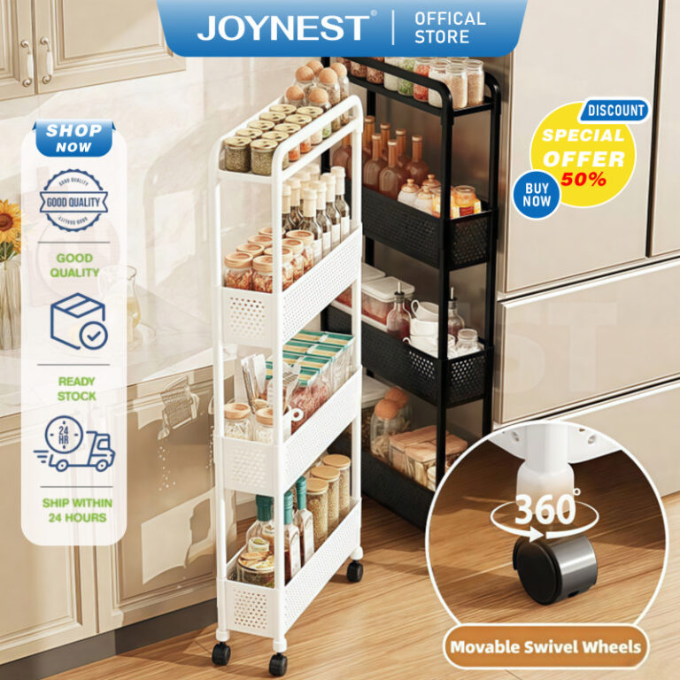 JOYNEST ชั้นวางของแบบมีช่องว่าง 34 ชั้น เคลื่อนย้ายได้พร้อมล้อ ชั้นวางของ ช่องว่าง ครัว ชั้นเก็บของ