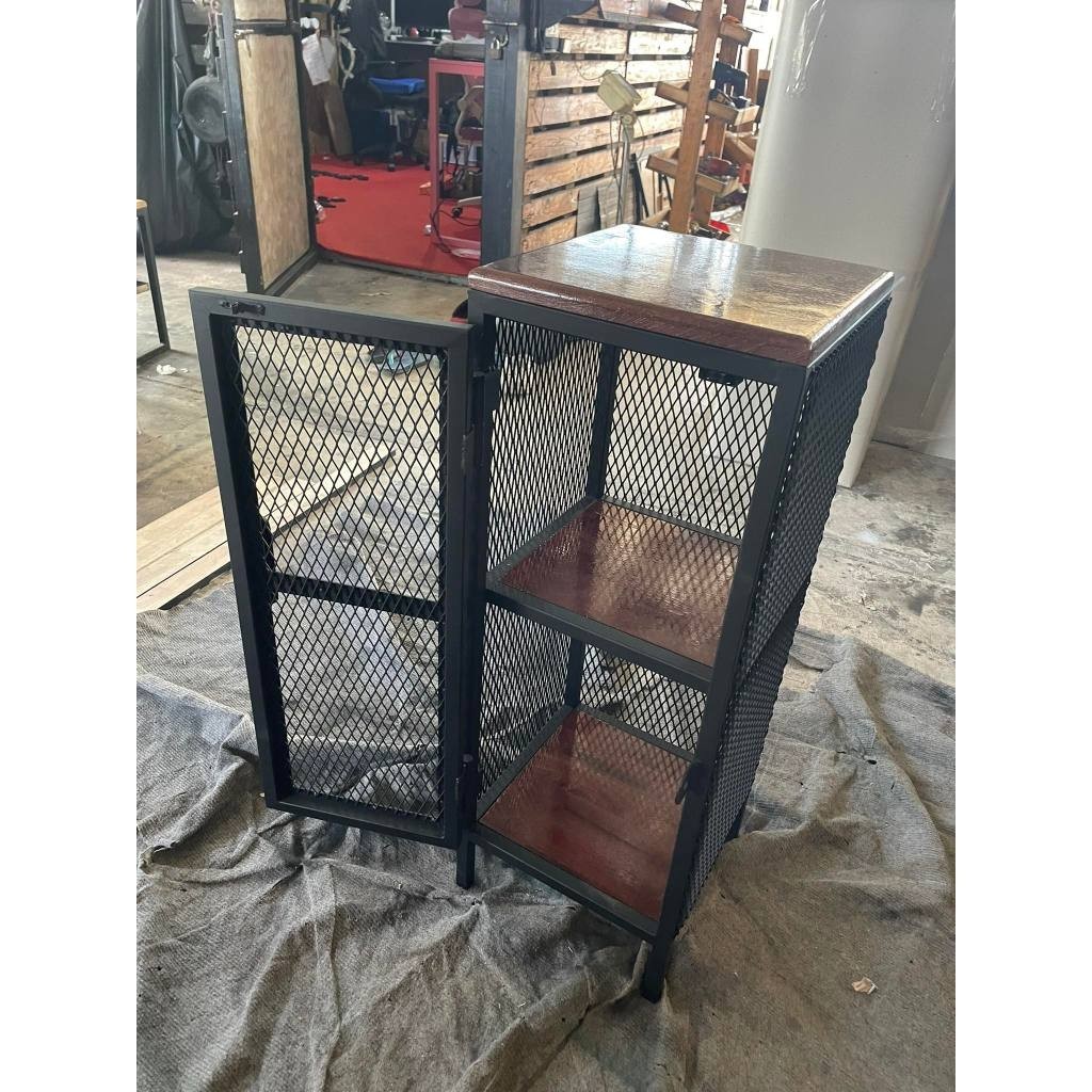 IRONSERVICE ชั้นวางของบานพับ 3 ชั้น โครงเหล็กกันสนิม ไม้แท้เคลือบเงาใส จัดส่งเร็ว