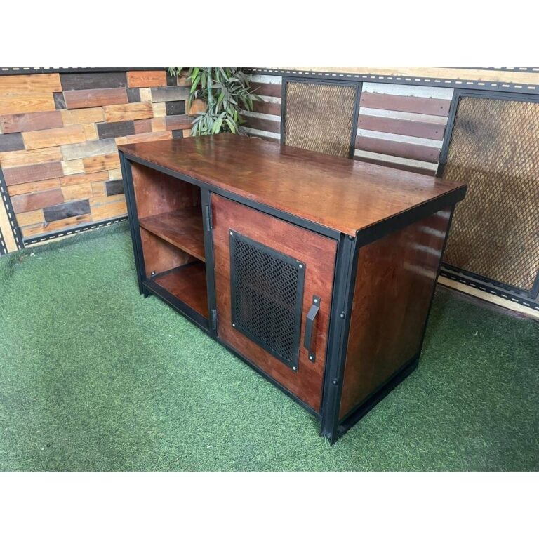 IRONSERVICE ตู้เก็บของ แบบมีบานพับ ท็อปไม้โครงเหล็กกันสนิม ไม้แท้เคลือบเงาใส จัดส่งเร็ว