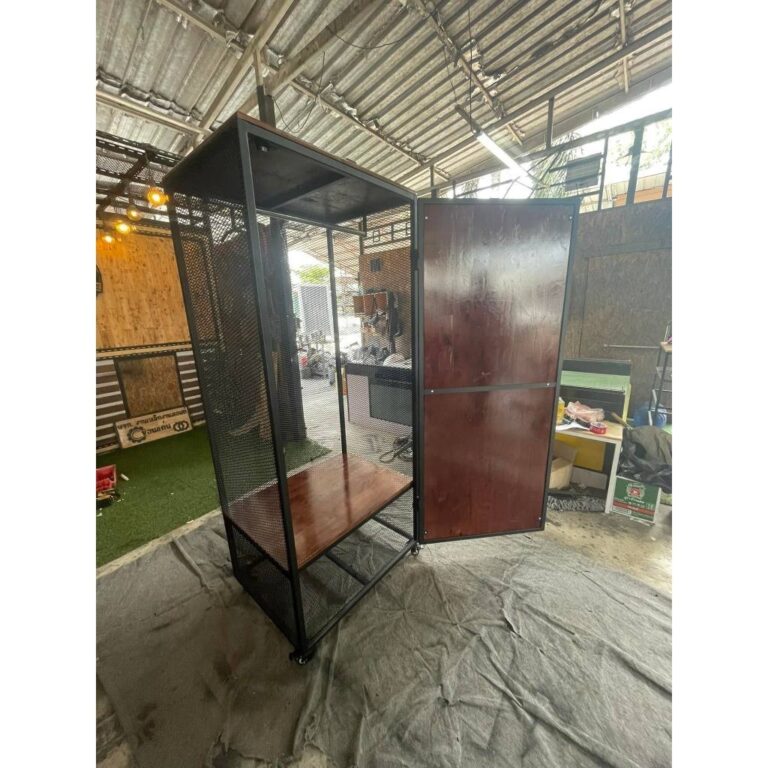 IRONSERVICE ชั้นวางของ 3 ชั้น มีบานพับ พื้นไม้ โครงเหล็กกันสนิม ไม้แท้เคลือบเงาใส จัดส่งเร็ว