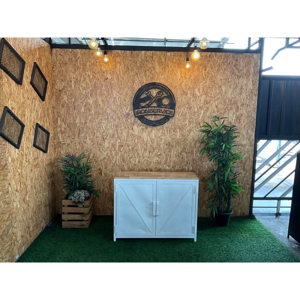 IRONSERVICE ชั้นวางรองเท้า5ชั้นบานพับฝาทึบท็อปไม้โครงเหล็กกันสนิมไม้แท้เคลือบเงาใสจัดส่งเร็ว