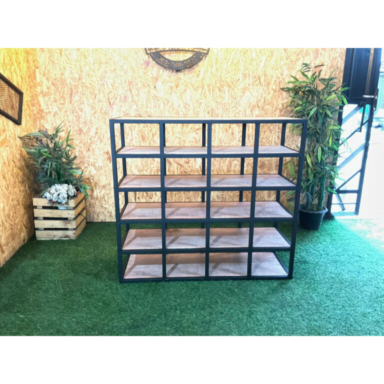 IRONSERVICE ชั้นวางกล่องรองเท้าแบบ ช่อง 20 ช่องโครงเหล็กกันสนิม ไม้แท้เคลือบเงาใส จัดส่งเร็ว