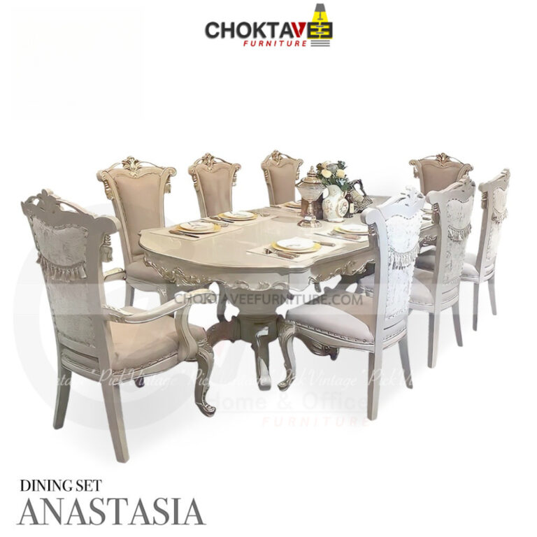 ชุดโต๊ะอาหาร 8P 280cm วินเทจ หลุยส์ สีขาว Grand Diamond Classic Sr รุ่น SETTTBLV ANASTASIA Pick Collection