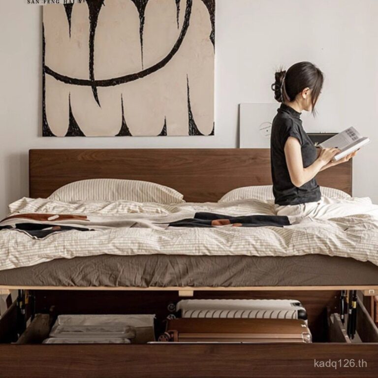 การจัดเก็บกล่องสูงยุโรปเตียงไม้เนื้อแข็งทั้งหมดการจัดเก็บระงับกล่องเตียงเตียงคู่ฉันการจัดเก็บเตียงวอลนัทสีดาเหนืออเมริกัน มิวฟ