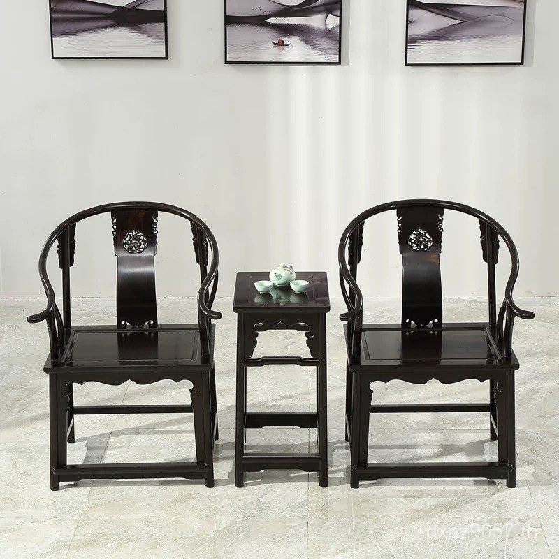 เฟอร์นิเจอร์ไม้จันทน์สีม่วงสามชิ้นแหวนเก้าอี้ไม้เนื้อแข็งสไตล์เดียวกัน Su Zuo Wang Shixiang Mingqing เก้าอี้โต๊ะกาแฟโบราณ BJBT