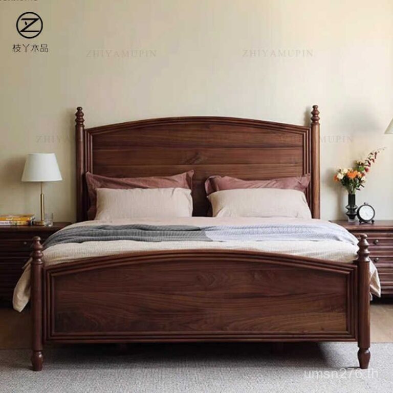 เตียงหลักที่ทันสมัยเรียบง่ายเหนืออเมริกันวอลนัทสีดานอร์ดิกเตียงคู่เตียงไม้เนื้อแข็งใหม่สไตล์จีนย้อนยุคสไตล์ ไม่1