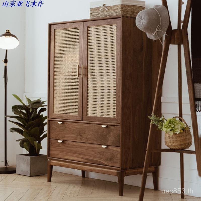 ตู้ข้างรับประทานอาหารตู้ไวน์ตู้เก็บของประตูวอลนัทสีดาไม้เนื้อแข็งหวายแบนห้องนอนการจัดเก็บตู้เสื้อผ้านอร์ดิกที่ทันสมัย 7พสุ