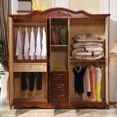 ใหม่สไตล์ยุโรปไม้เนื้อแข็งโอกาสตู้เสื้อผ้าประตูห้าประตูรวมกันการจัดเก็บลิ้นชักตู้เสื้อผ้าห้องนอนการจัดเก็บโดยรวมแกะสลักขนาดใหญ