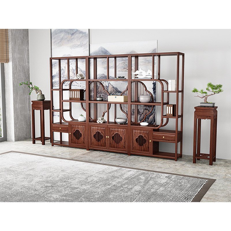 เครื่องประดับ ใหม่สไตล์จีนชั้นวางชุดน้าชาชิงชันอินโดนีเซียขายส่งชั้นวางพื้นหลังชั้นวางหนังสือ พระเจ้า ชั้นวางโต๊ะน้าชาตู้แสดงทอง บีเคอาร์เอฟ