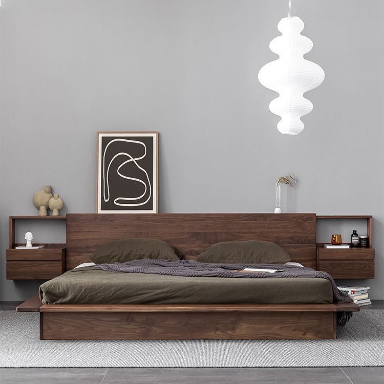 นอร์ดิกวอลนัทสีดาทั้งหมดไม้เนื้อแข็งเตียงคู่ไม้โอ๊คสีขาวเสื่อทาทามิเตียงแสงหรูหราที่เรียบง่ายเข้าสู่ระบบเชอร์รี่ไม้เตียงเตี้ย