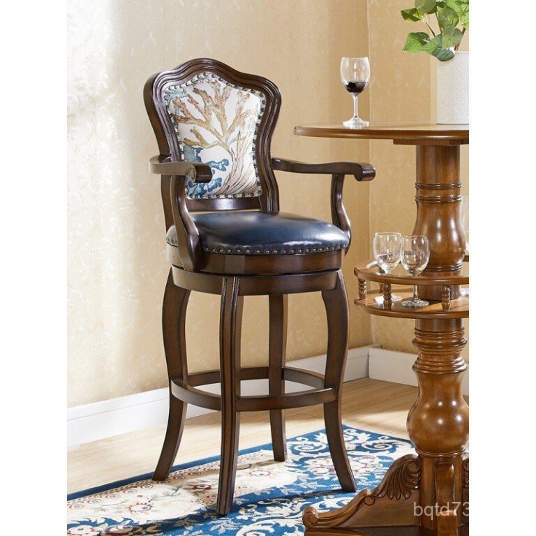 เก้าอี้ แสงหรูหราพนักพิงเก้าอี้ครัวเรือนบาร์เก้าอี้หมุนบาร์ไม้เนื้อแข็งสูงย้อนยุคสตูลวางเท้ายุโรปอเมริกันเก้าอี้สูง ฮิอาซ