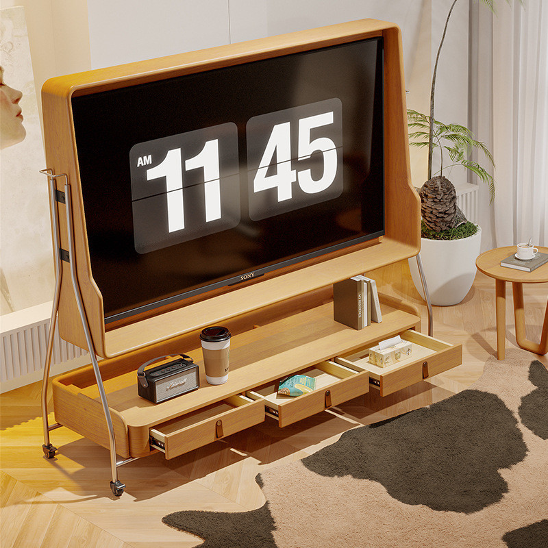 ที่ทันสมัยเรียบง่ายทีวียืนไม้เนื้อแข็งพาร์ทเมนท์ขนาดเล็กห้องนั่งเล่นห้องนอนย้อนยุคชั้นสูงฟุตที่สามารถเคลื่อนย้ายตู้ทีวี