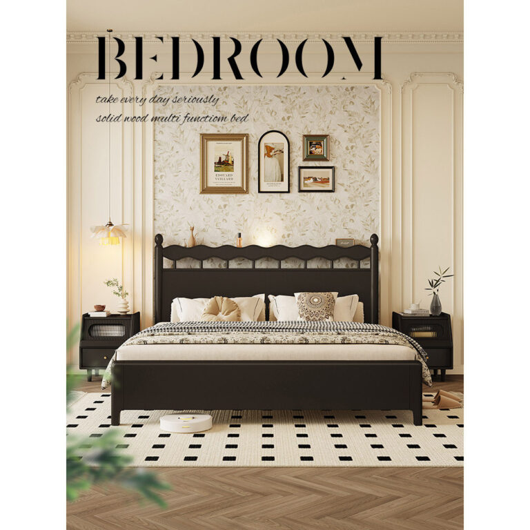 ฝรั่งเศสย้อนยุคเตียงไม้เนื้อแข็งทั้งหมดสไตล์อเมริกันยุคกลางวินด์เซอร์สีดา1เมตร8คู่ห้องนอนใหญ่เตียงนอร์ดิกสไตล์ญี่ปุ่น