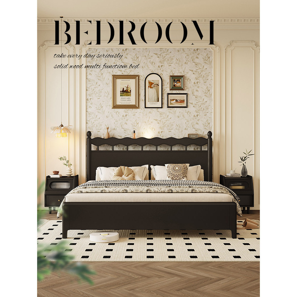 ฝรั่งเศสย้อนยุคเตียงไม้เนื้อแข็งทั้งหมดสไตล์อเมริกันยุคกลางวินด์เซอร์สีดา1เมตร8คู่ห้องนอนใหญ่เตียงนอร์ดิกสไตล์ญี่ปุ่น