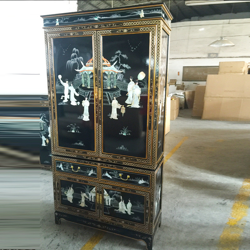 Supreme ตู้เสื้อผ้าเปลือกไม้เนื้อแข็ง Mingqing เฟอร์นิเจอร์คลาสสิกตู้เก็บของสีเปียโนเฟอร์นิเจอร์ระดับไฮเอนด์