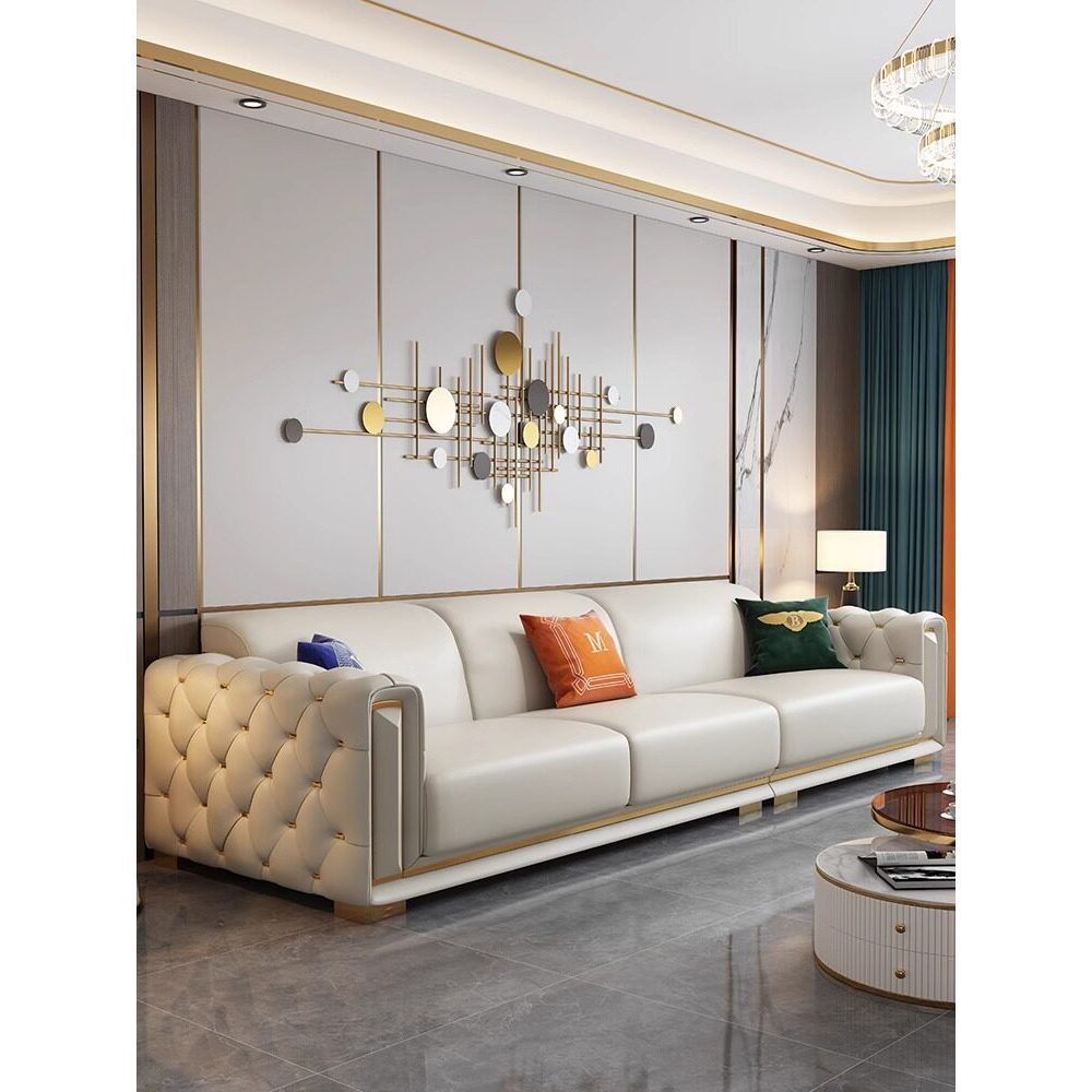 ส่วนลดยอดนิยม กู เฟย ครีมสไตล์หนังแท้ทราย การค้นพบ รุ่นห้องนั่งเล่นอพาร์ทเมนต์ขนาดเล็กขนาดใหญ่อเมริกันแสงหรูหราหัวเข็มขัดสามสี่คนโซฟาอินไลน์