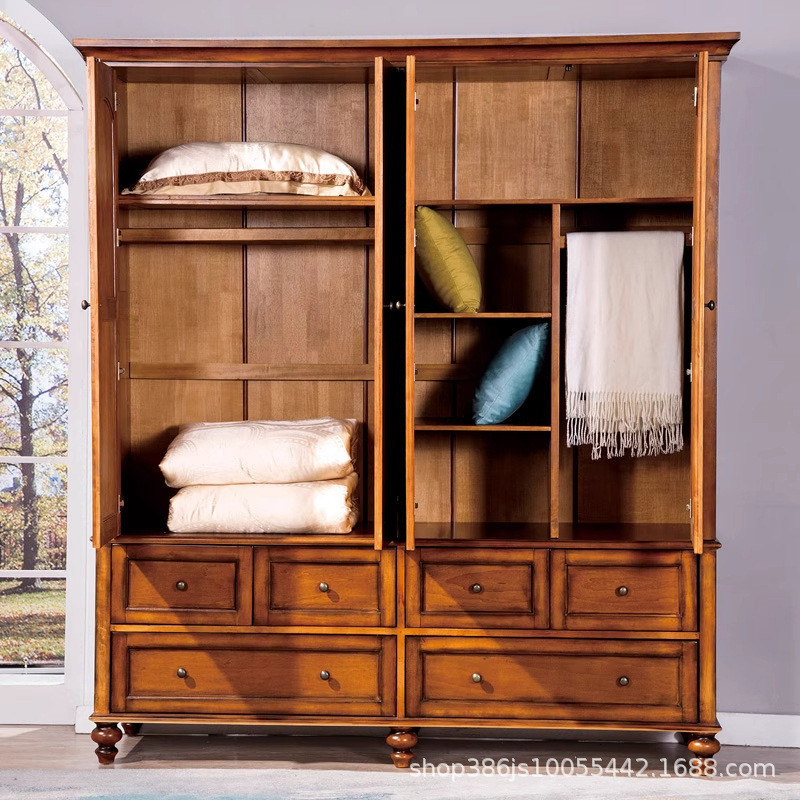 อเมริกันไม้เนื้อแข็งตู้เสื้อผ้าไม้เนื้อแข็งย้อนยุคครัวเรือนห้องนอนการจัดเก็บคู่สามสี่ประตูลิ้นชักตู้เสื้อผ้าเสร็จเฟอร์นิเจอร์ฝรั่งเศส