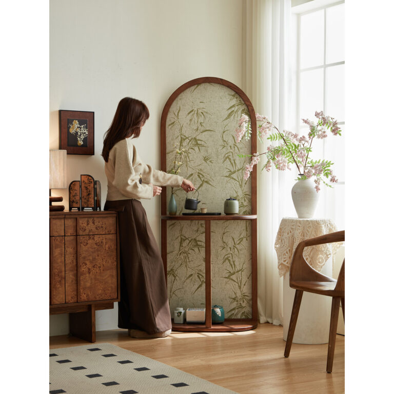 ไม้ไผ่เงาหน้าจอสไตล์ยุคกลางไม้เนื้อแข็งหน้าจอพาร์ทิชันชั้นวางทางเข้าห้องนั่งเล่นประตูทางเข้าที่ถอดออกได้การปิดกั้นที่นั่ง ส