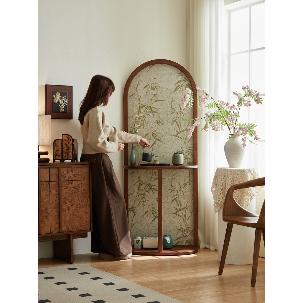 ไม้ไผ่เงาหน้าจอสไตล์ยุคกลางไม้เนื้อแข็งหน้าจอพาร์ทิชันชั้นวางทางเข้าห้องนั่งเล่นประตูทางเข้าที่ถอดออกได้การปิดกั้นที่นั่ง ส