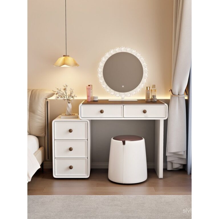 ห้องนอนสไตล์2025ตู้โมเดิร์นอพาร์ทเมนต์ขนาดเล็กโต๊ะเครื่องแป้งยุคกลางครีมตารางถังแบบบูรณาการขนาดเล็กแต่งหน้าเรียบง่ายสไตล์ใหม่ ดีเอ็กซ์เอ็น