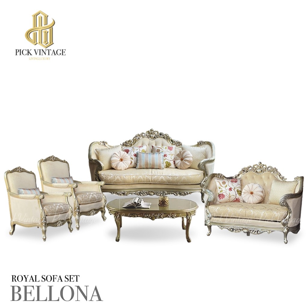 BELLONA ROYAL SOFA SET ชุดโซฟาหลุยส์ 5ชิ้น 3211 ที่นั่ง พร้อมหมอนอิงและโต๊ะกลางสุดหรู รุ่น เบลโลน่า