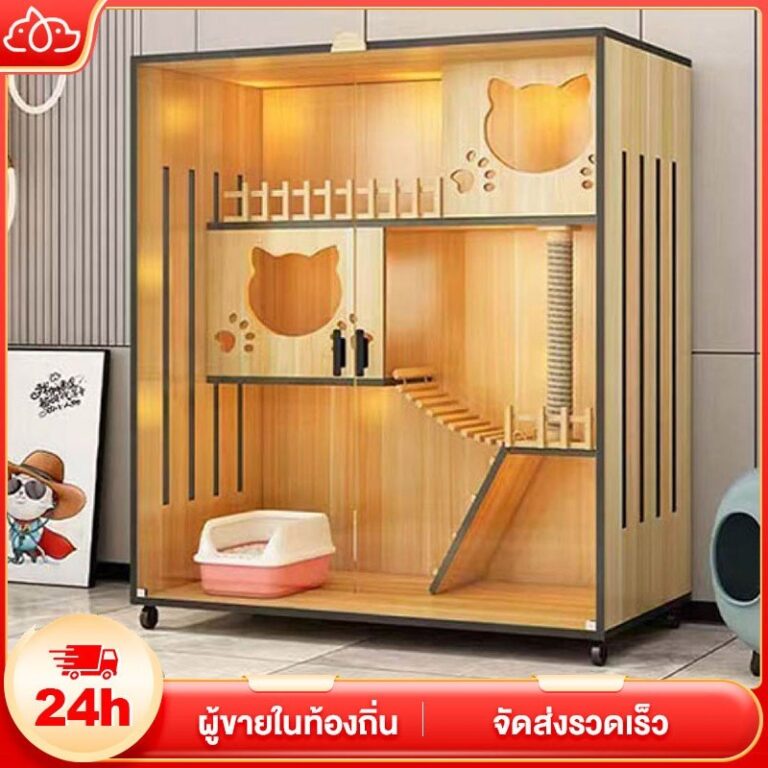 สินค้าอยู่ในไทย พร้อมส่ง กรงแมว กรงขังแมว มีแสงสว่าง Pet Cage วิลล่าแมวไม้ กรงเเมวอพาร์ทเมนต์แมวไม้เนื้อแข็ง บ้านแมว
