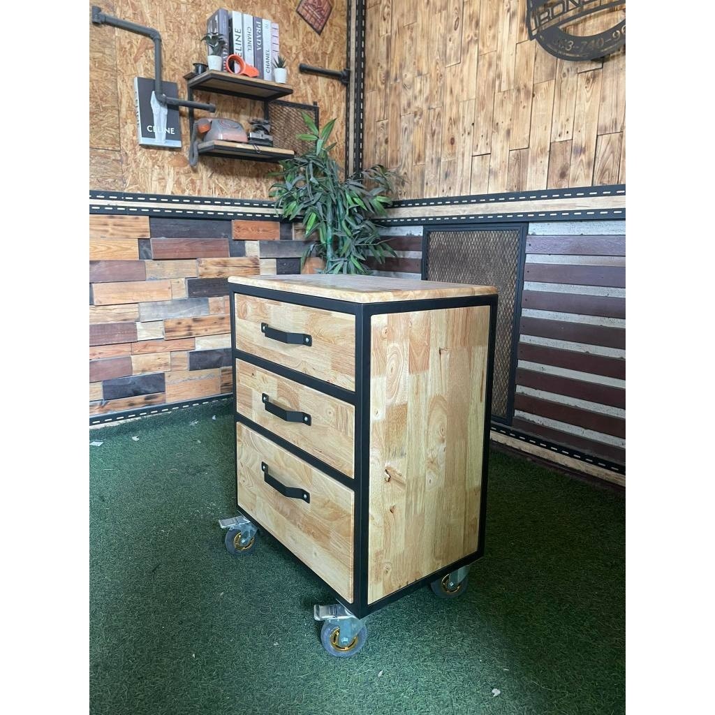 ตู้ลิ้นชักไม้ โครงเหล็กใช้เป็นเหล็กกันสนิม ไม้แท้ เคลือบเงาใส แข็งแรง จัดส่งรวดเร็ว