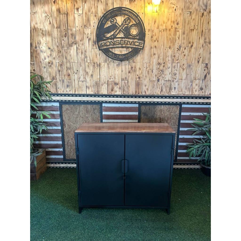 IRONSERVICE ตู้เก็บรองเท้า บานพับ ท็อปไม้โครงเหล็กกันสนิม ไม้แท้เคลือบเงาใส จัดส่งเร็ว