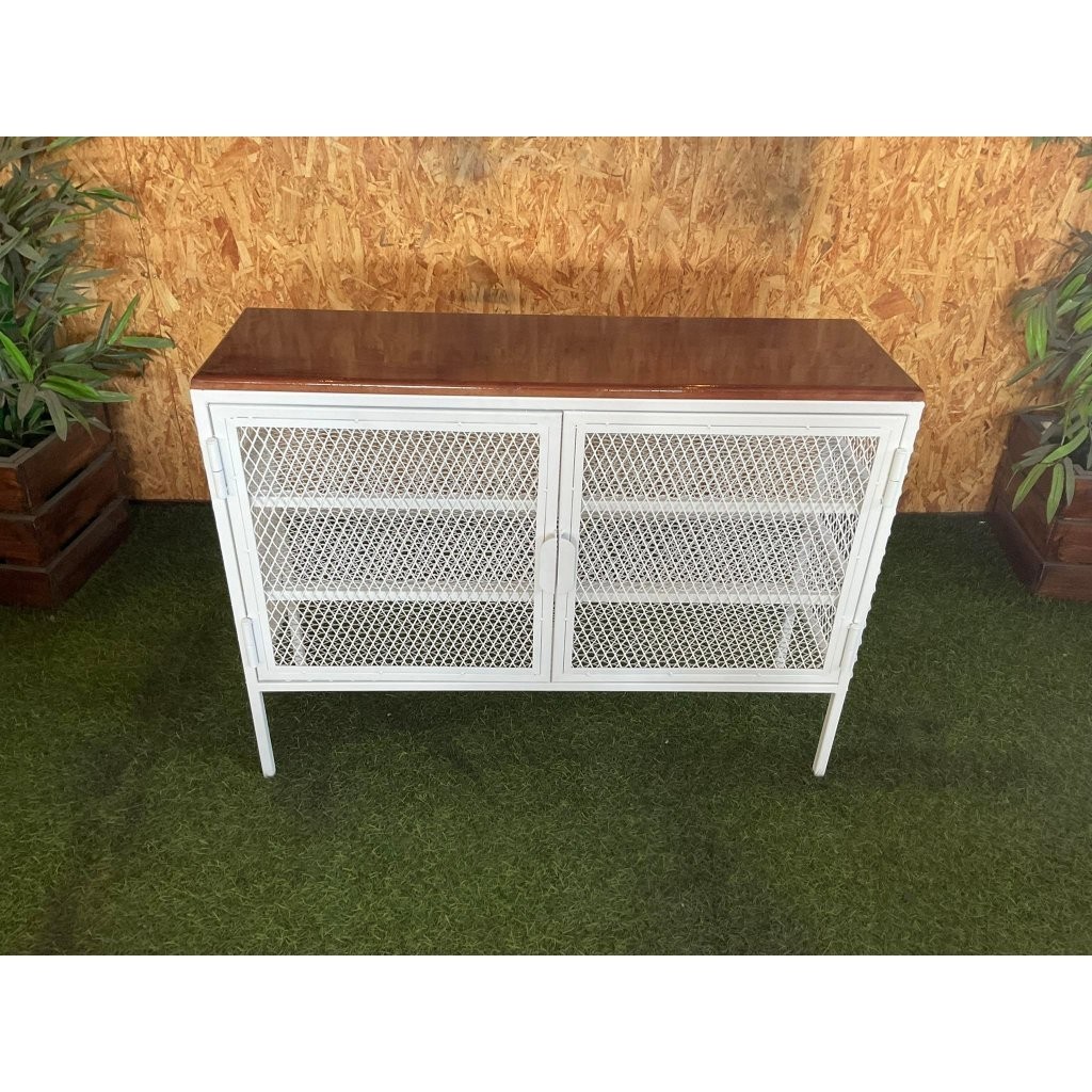 IRONSERVICE ชั้นวางของ 4 ชั้น บานพับ เฟอร์นิเจอร์โครงเหล็กกันสนิมไม้แท้เคลือบเงาใสจัดส่งเร็ว