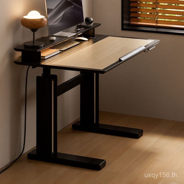 ไม้เนื้อแข็งปรับโต๊ะคอมพิวเตอร์การศึกษาโต๊ะทางานโบราณยกโต๊ะสานักงานศึกษาห้องนอนโต๊ะเล่นเกมไฟฟ้า QIWB