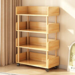 ชั้นวางหนังสือมือถือชั้นชั้นชั้นเก็บผนังแบบบูรณาการครัวเรือนล้อขนมขบเคี้ยวชั้นวางพาร์ทิชันที่เรียบง่าย