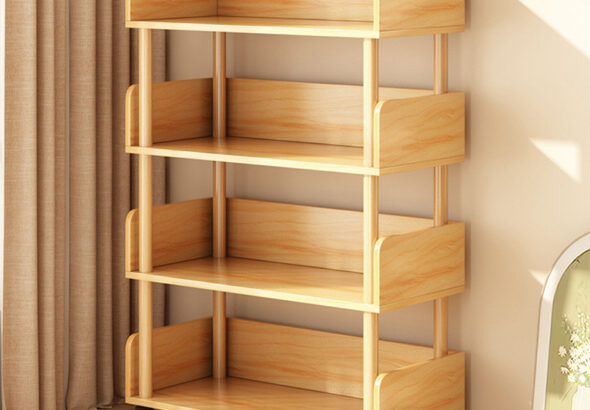 ชั้นวางหนังสือมือถือชั้นชั้นชั้นเก็บผนังแบบบูรณาการครัวเรือนล้อขนมขบเคี้ยวชั้นวางพาร์ทิชันที่เรียบง่าย