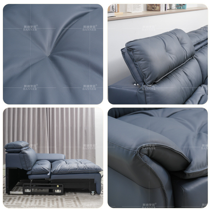 เตียงโซฟาทางานไฟฟ้าห้องนั่งเล่นหนังวัวชั้นแรกลงปุยโมเดิร์นเรียบง่ายสมาร์ทอินไลน์โซฟาหนังแท้