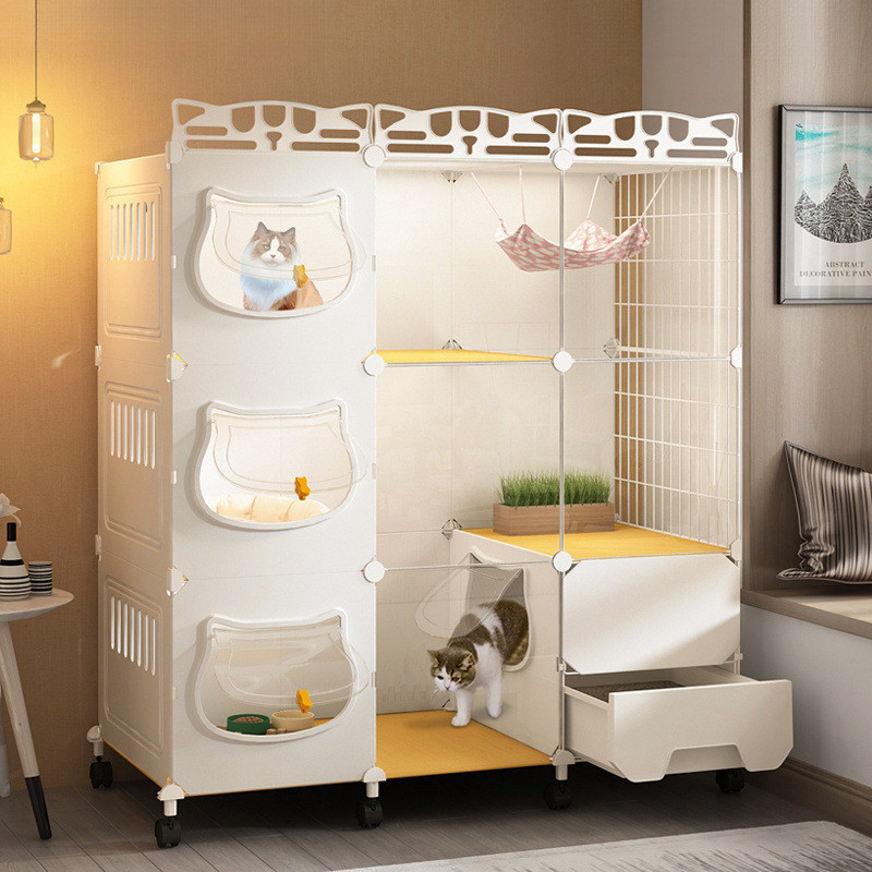 ใหม่สไตล์แมวบ้านแมววิลล่ารั้วครัวเรือนแมวครอกแมวห้องน้าสไตล์ยินดีต้อนรับแมวกรงแมวตู้หนึ่งสามชั้น