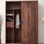 นอร์ดิกวอลนัทสีดาตู้เสื้อผ้าตู้ไม้เนื้อแข็งห้องนอนตู้เสื้อผ้าอิตาลีแสงหรูหราครัวเรือนตู้เสื้อผ้าขนาดใหญ่เลื่อน