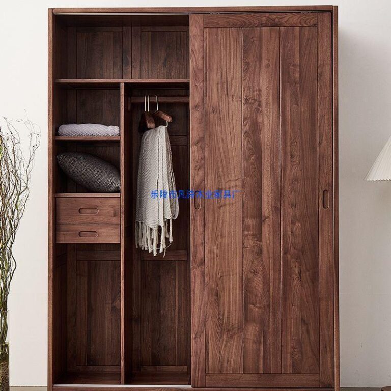 นอร์ดิกวอลนัทสีดาตู้เสื้อผ้าตู้ไม้เนื้อแข็งห้องนอนตู้เสื้อผ้าอิตาลีแสงหรูหราครัวเรือนตู้เสื้อผ้าขนาดใหญ่เลื่อน