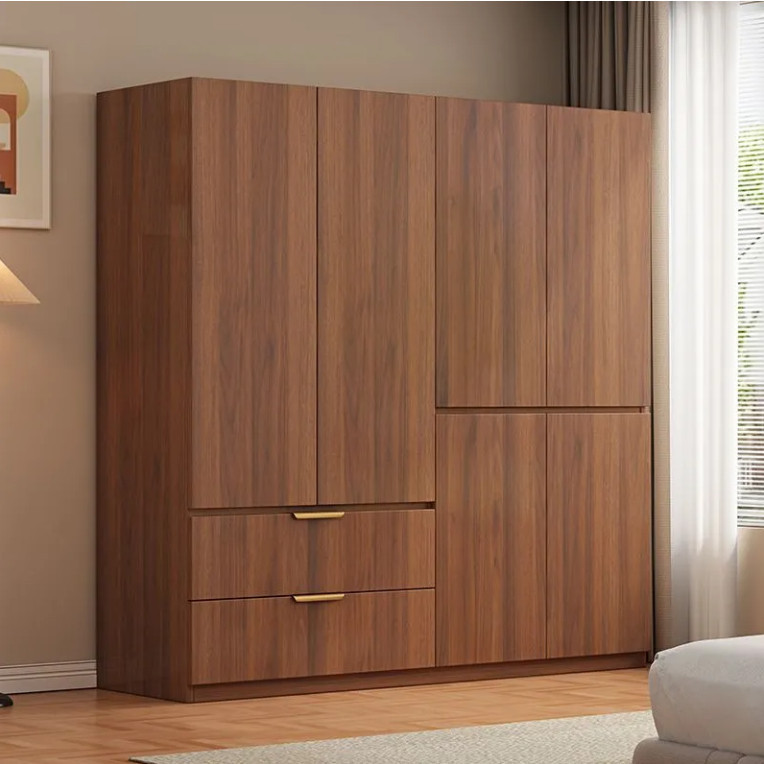 ตู้เสื้อผ้าไม้แปรรูปสั่งทำพิเศษ พร้อมลิ้นชัก ประตูคู่ สีน้ำตาล