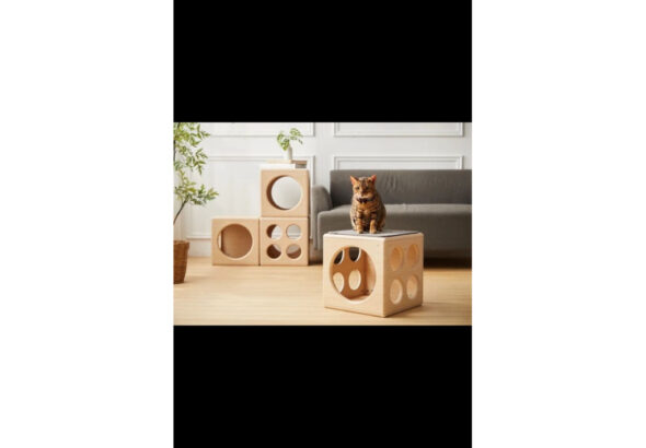 บ้านสัตว์เลี้ยง บ้านแมวงานไม้แท้ สไตล์มินิมอลเป็นโต๊ะข้างในตัววางของใช้ออนกประสงค์ได้