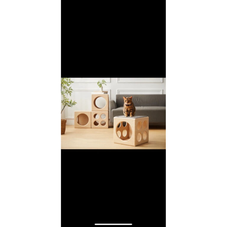 บ้านสัตว์เลี้ยง บ้านแมวงานไม้แท้ สไตล์มินิมอลเป็นโต๊ะข้างในตัววางของใช้ออนกประสงค์ได้